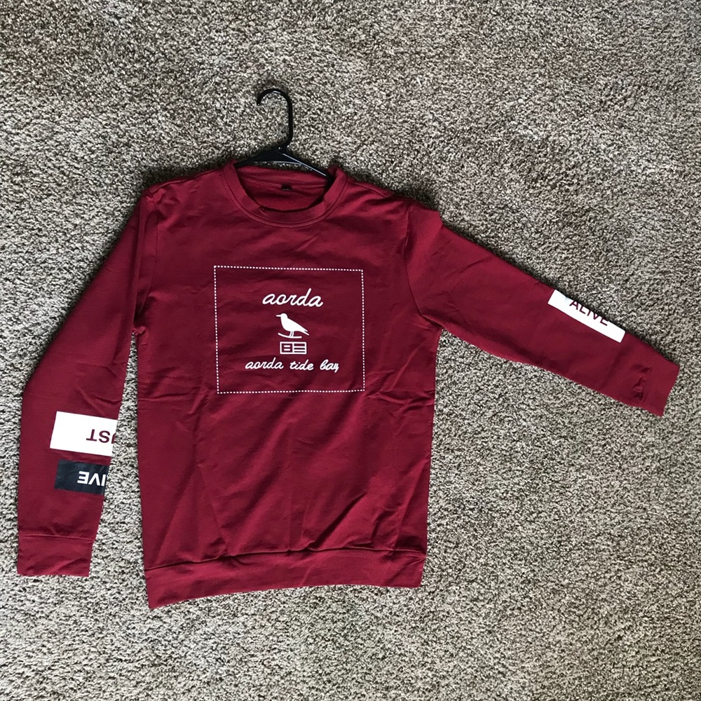Graphic Marled Crew Neck Sweatshirt - Burgundy L